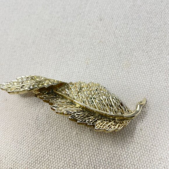 Sarah Coventry Gold-Tone Leaf‎ Brooch Rhinestones Vintage 3" Classic Retro - Picture 7 of 9